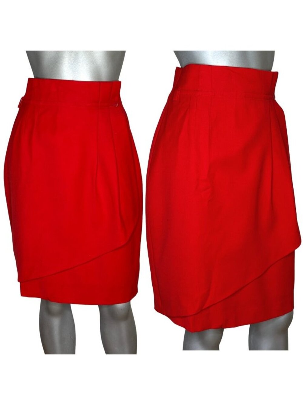 Escada Margaretha Ley Vintage 80s Red 100% Wool Tulip Pencil Skirt Germany DE 36